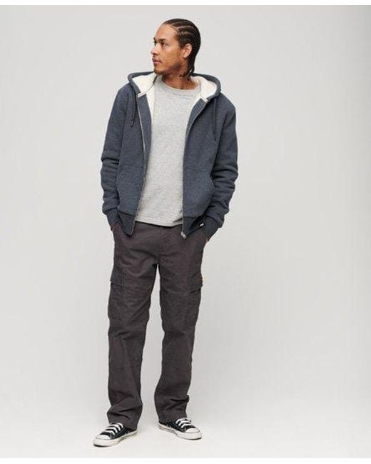 Superdry Gray Essential Borg Lined Zip Hoodie for men