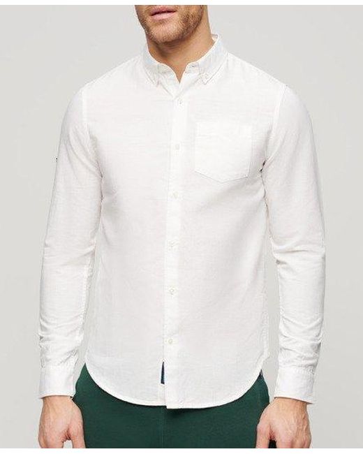 Superdry White Organic Cotton Studios Linen Button Down Shirt for men