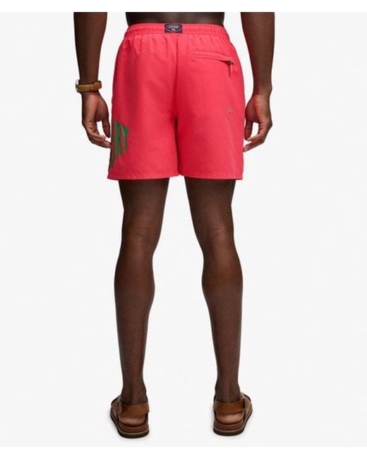 Superdry Red Printed Logo 16-Inch Swim Shorts for men