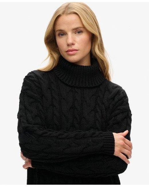 Superdry Black Roll Neck Cable Knit Dress