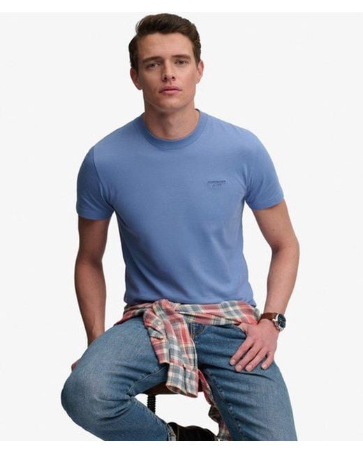 Superdry Blue Essential Stacked Logo Embroidered T-Shirt for men
