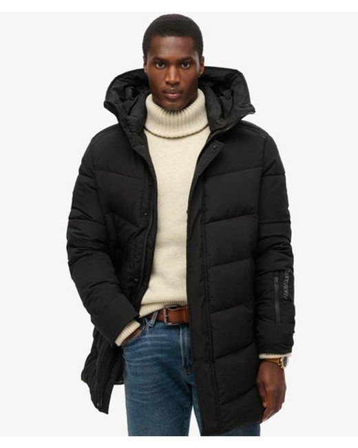 Superdry Black & Co Loose Fit Embroidered City Chevron Padded Parka Coat for men
