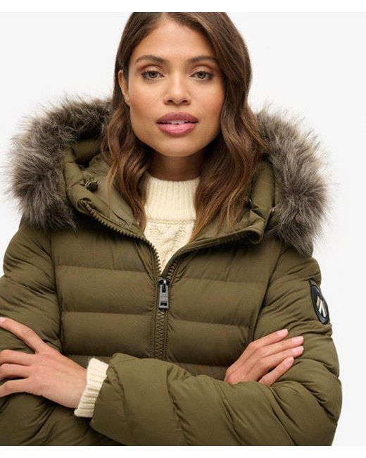 Superdry Green & Co Fuji Faux Fur Hooded Long Jacket
