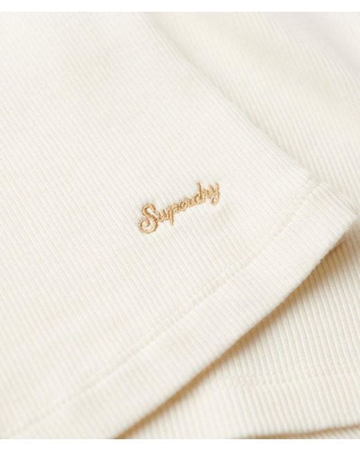 Superdry White & Co Ladies Embroidered Organic Cotton Essential Lace Trim V-neck T-shirt