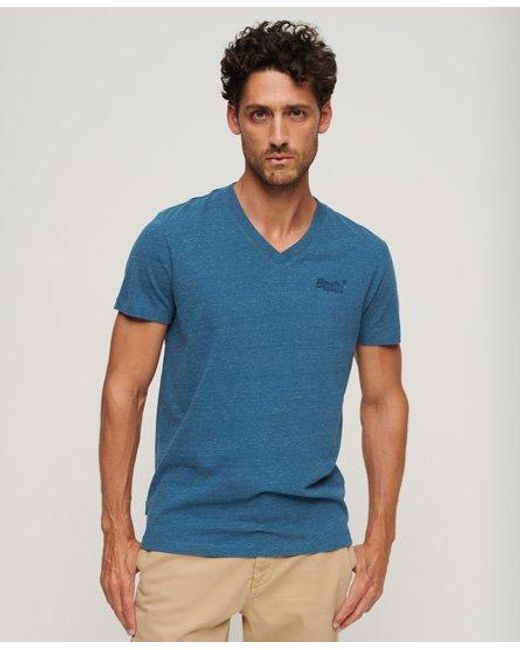 Superdry Blue Organic Cotton Essential Logo V Neck T-shirt for men