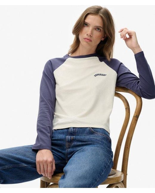 Superdry Blue & Co Essential Logo Long Sleeve Baseball Top