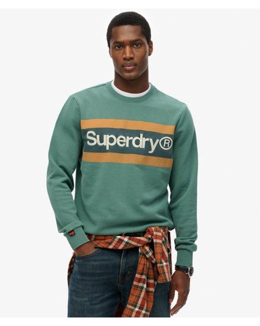 Superdry Green & Co Core Logo Stripe Relaxed Crew Sweatshirt for men