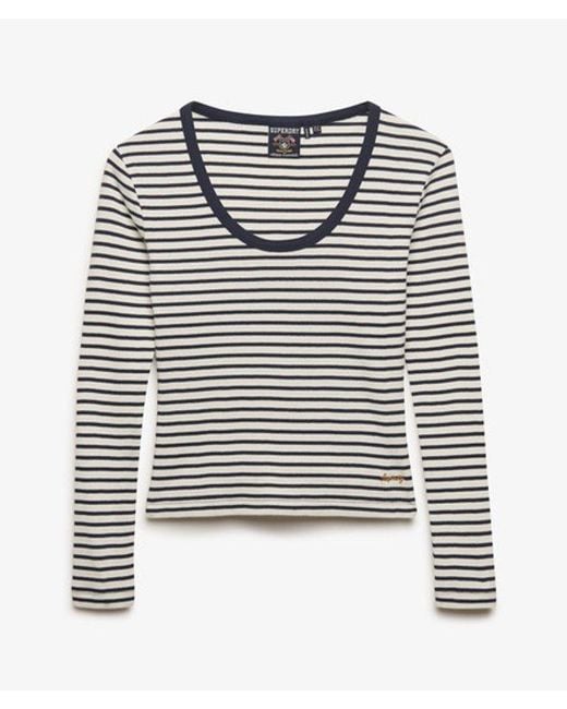 Superdry Blue & Co Athletic Essentials Striped Long Sleeve Top