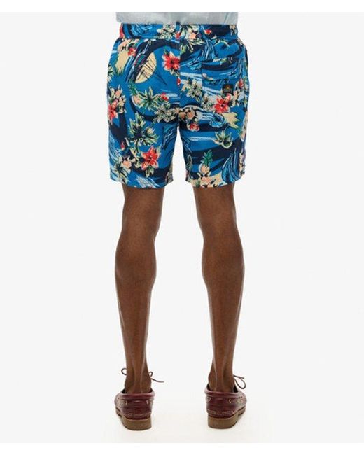 Superdry Blue & Co Recycled Hawaiian Print 17-inch Swim Shorts for men
