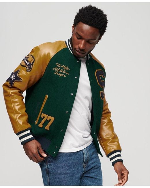 Superdry College Varsity Patched Bomber Jacket in Green for Men | Lyst