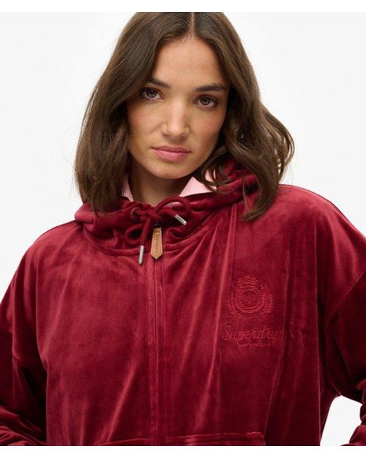 Superdry Red & Co Country Club Velour Zip Hoodie