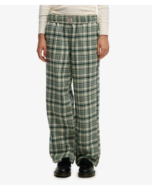 Superdry Green & Co Cotton Check Elastic Trousers