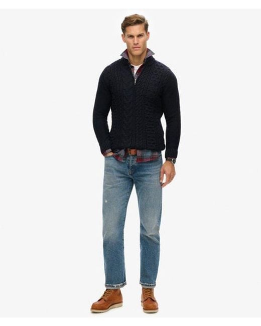 Superdry Blue & Co Slim Fit Cable Knit Jacob Half Zip Jumper for men