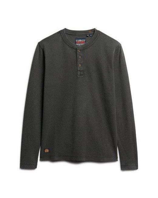 Superdry Gray Classic Logo Patch Relaxed Fit Waffle Cotton Henley Top for men