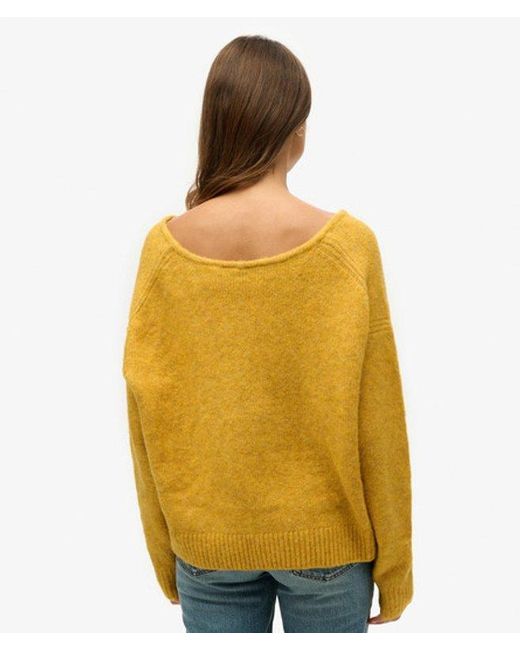 Superdry Yellow Oversized V Neck Jumper - Size: 10