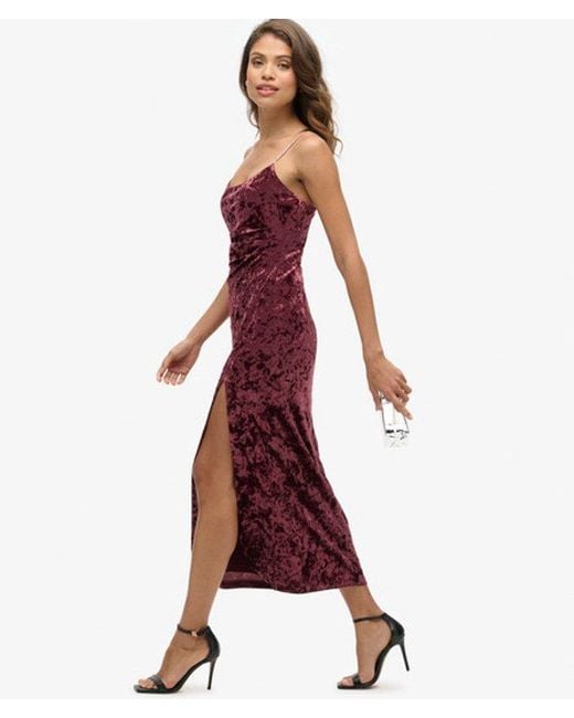 Superdry Red & Co Diamonte Velvet Maxi Dress
