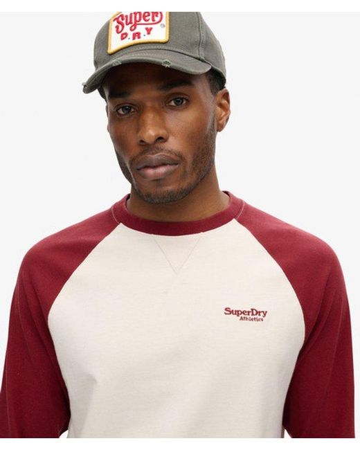 Superdry Red Essential Logo Baseball Long Sleeve Top for men