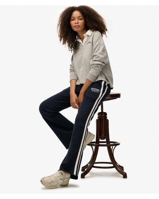 Superdry Athletic joggingbroek Met Wijde Pijpen En Strepen in het Blue