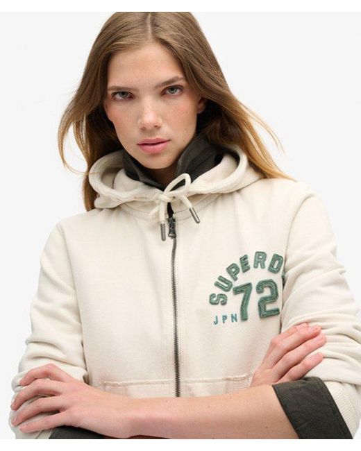 Superdry Natural Embroidered Athletic Essentials Relaxed Crop Zip-hoodie
