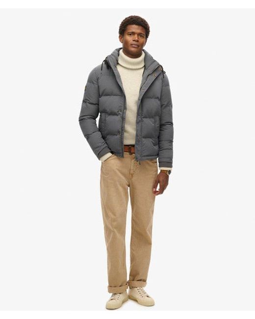 Superdry Gray Mens Fully Lined Brand Embroidered Everest Hooded Puffer Jacket for men