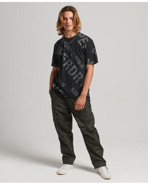 Superdry Black All Over Print Logo Loose T-Shirt for men