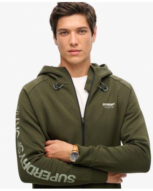 Superdry Green Classic Embroidered Logo Sport Tech Loose Zip Hoodie for men