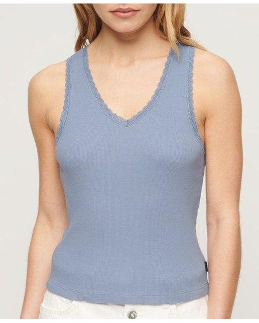 Superdry Blue Ladies Slim Fit Lace Trim Athletic Essentials Vest Top