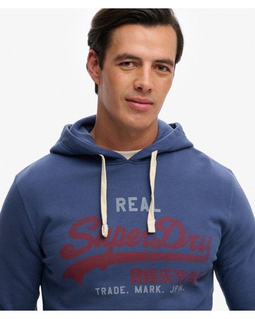 Superdry Blue Vintage Logo Classic Hoodie for men