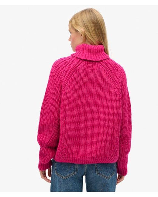 Superdry Pink Slouchy Stitch Roll Neck Knit - Size: 16