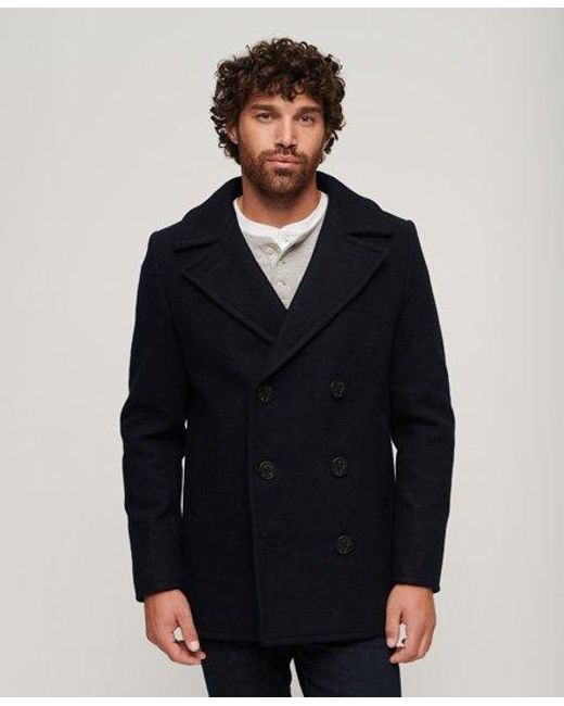 Superdry Blue The Merchant Store - Wool Pea Coat for men