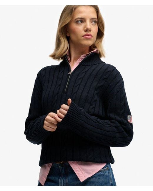 Superdry Blue & Co Slouchy Cable Half Zip Jumper