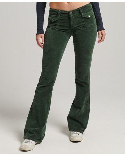 Superdry Low Rise Velvet Flare Jeans Green