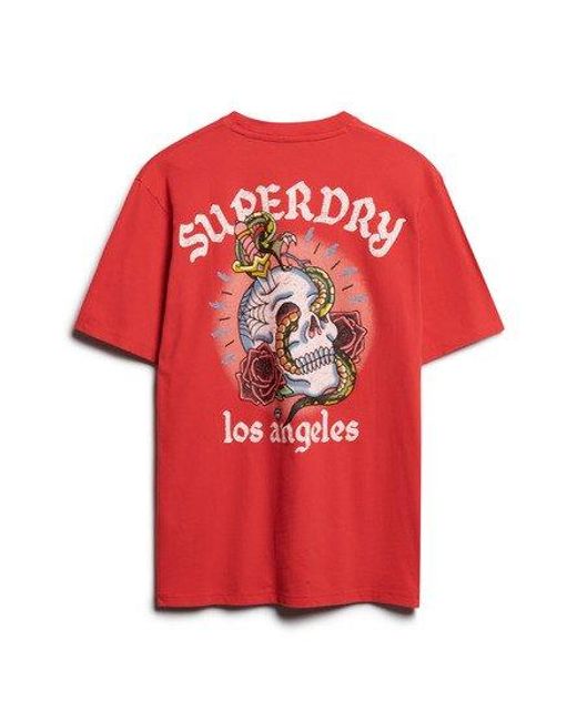 Superdry Red Loose Fit Tattoo Graphic T-shirt for men