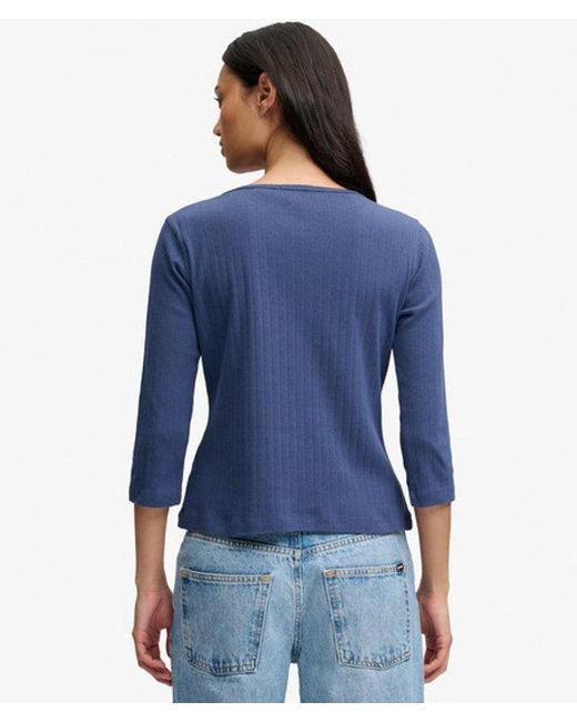 Superdry Blue & Co Athletic Essentials Pointelle Half Sleeve Top