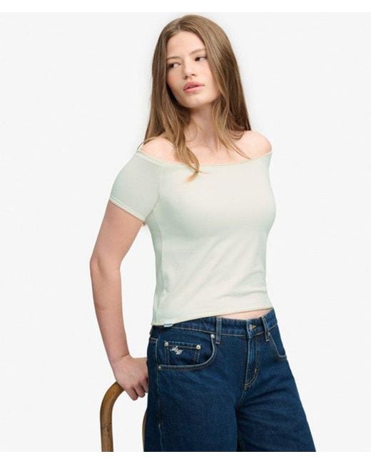 Superdry White Bardot Short Sleeve Off Shoulder Top