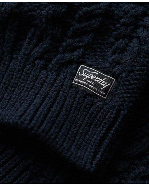 Superdry Blue Cable Knit Polo Neck Jumper