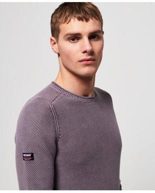 Superdry Purple Garment Dyed L.A Textured Crew Jumper Washed Lilac for men