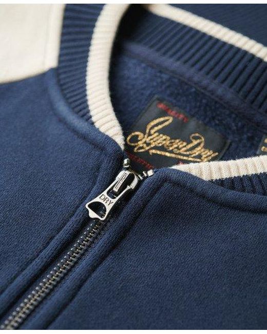 Superdry Blue College Script Graphic Jersey Bomber Jacket