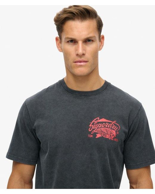 Superdry Black & Co Biker Rock Graphic Crew Neck Loose Tee for men