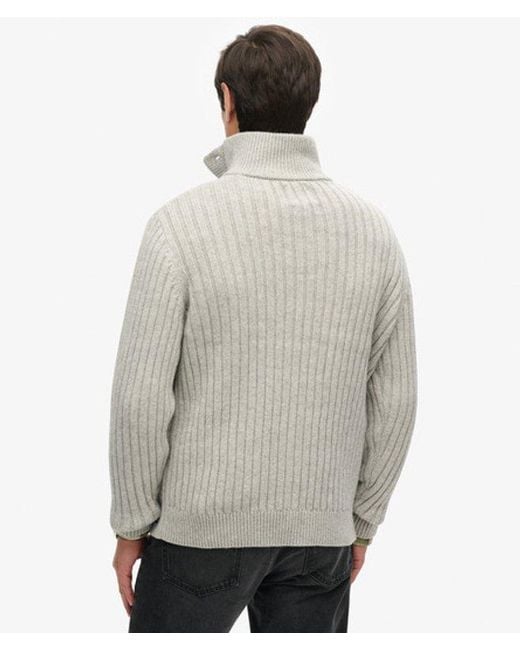 Superdry Gray Ribbed Half Button Jumper for men