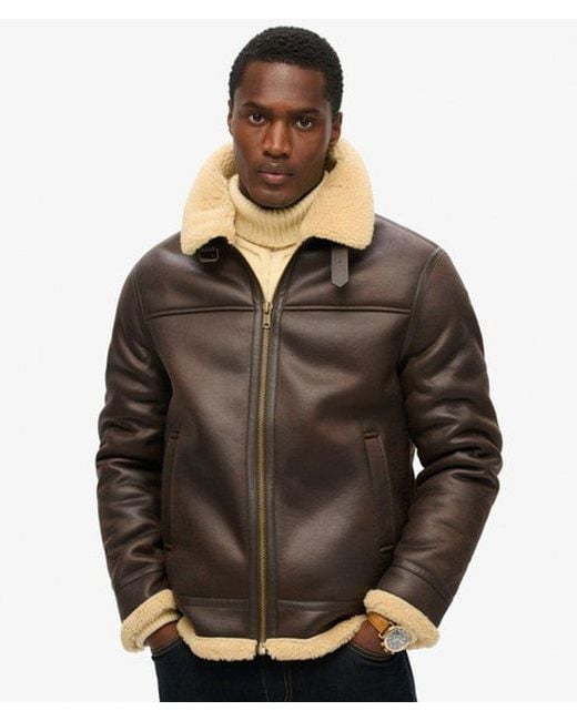 Superdry Black & Co Faux Shearling Aviator Jacket for men