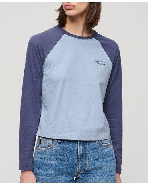 Superdry Blue Ladies Classic Embroidered Essential Logo Long Sleeve Baseball Top