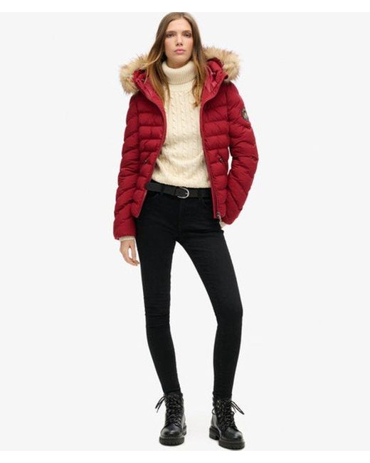 Veste rembourrée à capuche en fourrure synthétique fuji Superdry en coloris Red