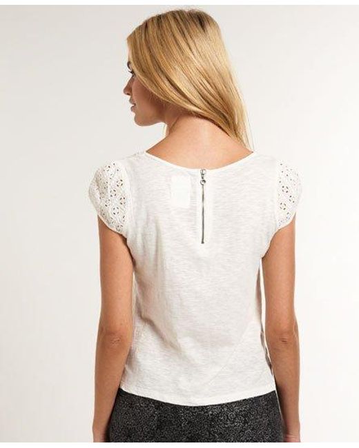 Superdry White Broderie Panel Top Winter