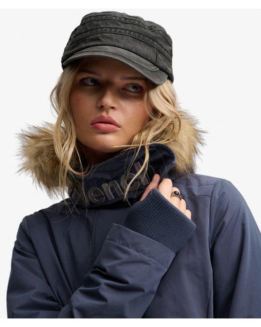 Superdry Blue Bench X & Co Bench Faux Fur Hooded Windcheater Jacket