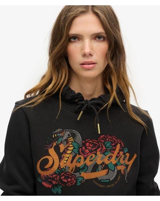 Superdry Black & Co Embroidered Graphic Tattoo Script Hoodie