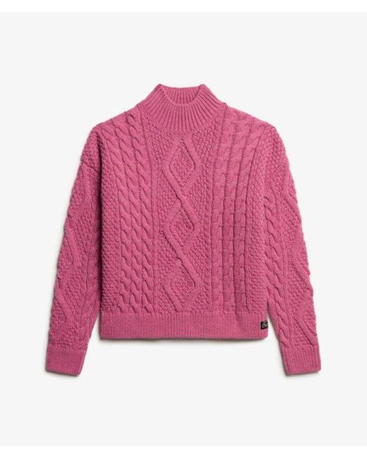 Superdry Red & Co Aran Cable Knit Polo Jumper