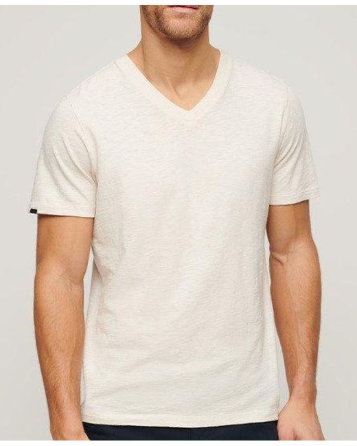 T-shirt flammé à manches courtes et col en v Superdry pour homme en coloris White