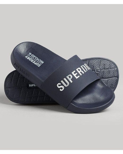 Superdry Blue Ladies Classic Logo Print Code Pool Sliders