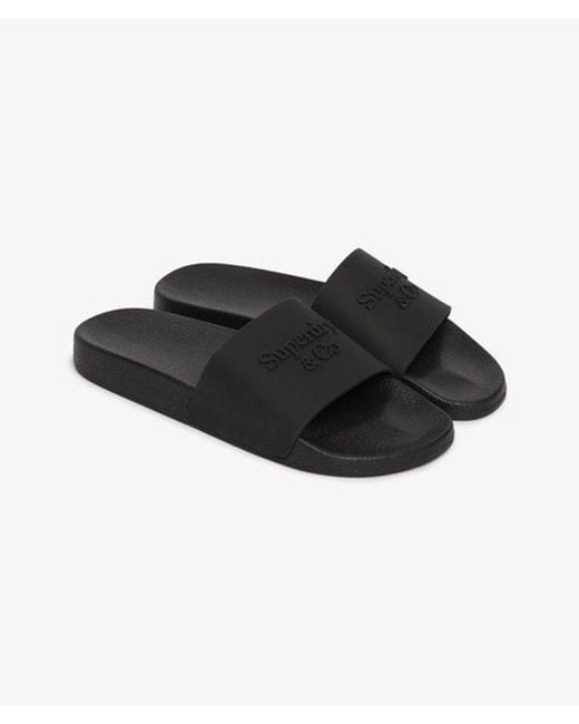 Superdry Black & Co Company Logo High Build Sliders for men